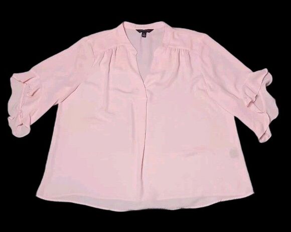 Investments Tops - Investments Georgette Ruffled Sleeves Blouse Womens XL Blush Pink Semi Sheer